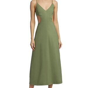 New JONATHAN SIMKHAI Giulia Linen-Blend Cut-Out Midi Dress Sz 2 XS